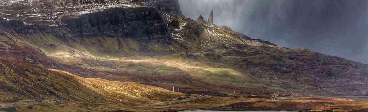 Old Man of Storr over Loch Foda on the Isle of Skye.