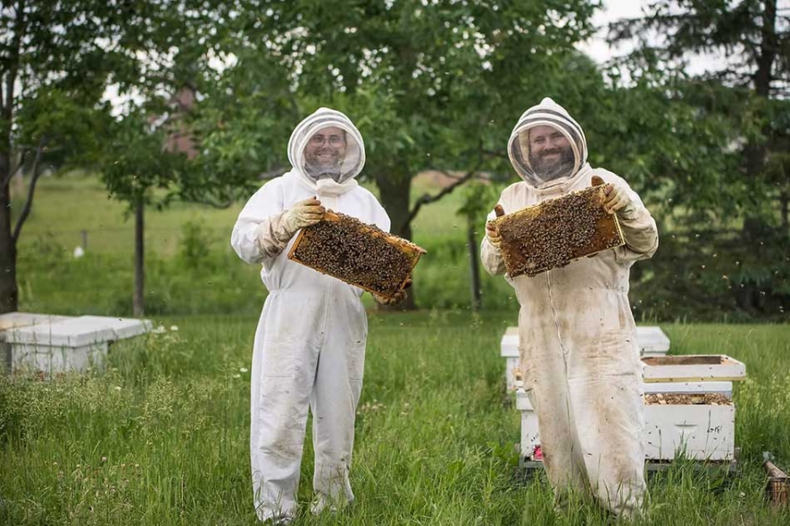 Bee keepers at the Miellerie King Distillery.
