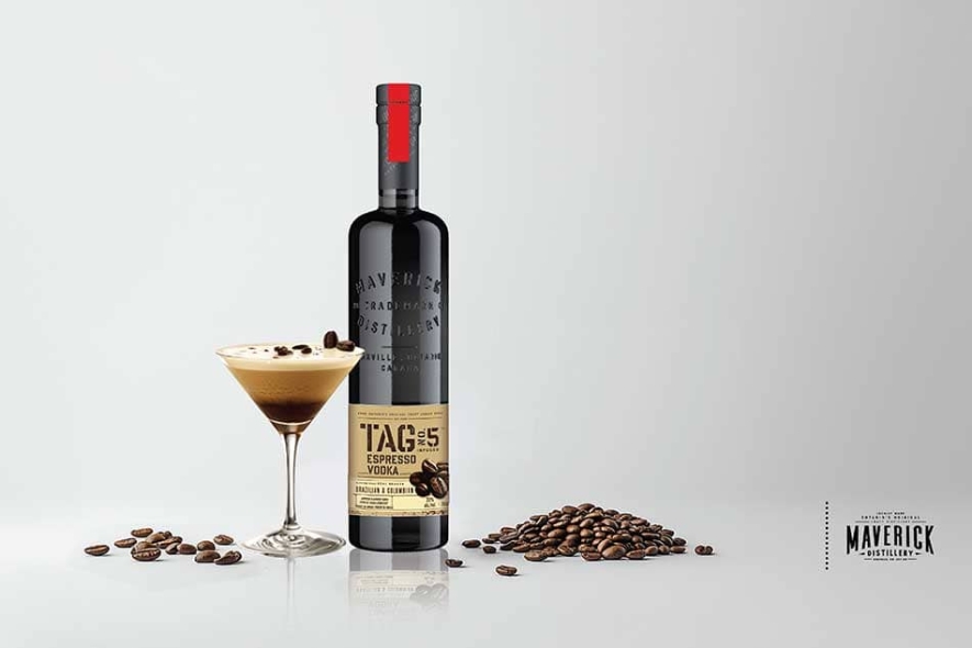 Tag espresso vodka with coffee beans.
