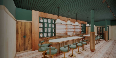 Render of tasting bar at Buffalo Trace Distillery in London, U.K..