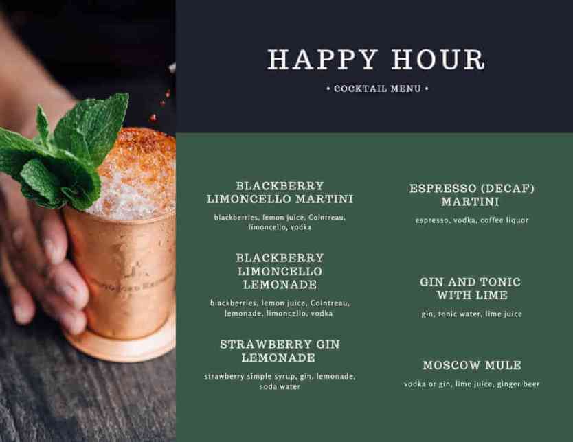 Cocktail party menu.