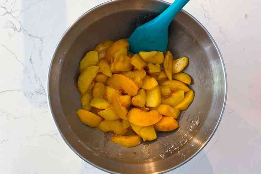 Diced peaches with bourbon.