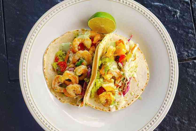 Shrimp tacos with Margarita Coleslaw.