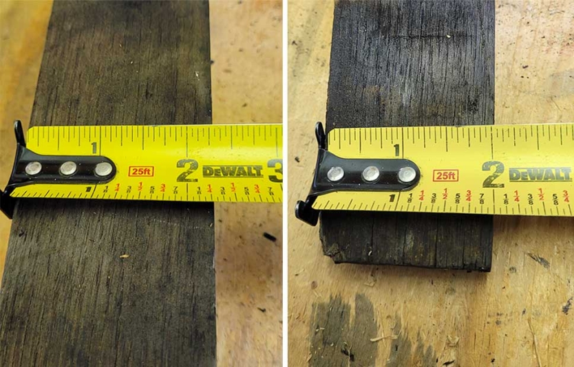 Whisky barrel staves showing difference in width in middle vs. end of stave.